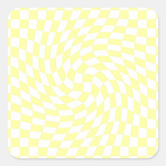 Light Yellow & White Checks Chequered Pattern Square Sticker (Front)