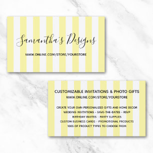 Light Yellow White Vertical Stripes Online Store Business Card