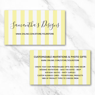 Light Yellow White Vertical Stripes Online Store Business Card