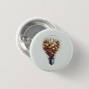 Lightbulb Filled With H earts 3 Cm Round Badge