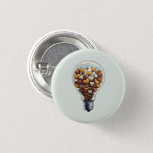 Lightbulb Filled With H earts 3 Cm Round Badge (Front & Back)