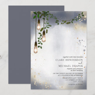 Lightbulb Greenery Garland Watercolor Wedding Invitation