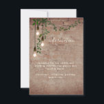 Lightbulb Greenery Garland Wedding Information Invitation<br><div class="desc">Illustration of vintage lightbulbs hanging down decorated with greenery garland over brick background.</div>