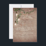 Lightbulb Greenery Garland Wedding Information Invitation<br><div class="desc">Illustration of vintage lightbulbs hanging down decorated with greenery garland over brick background.</div>