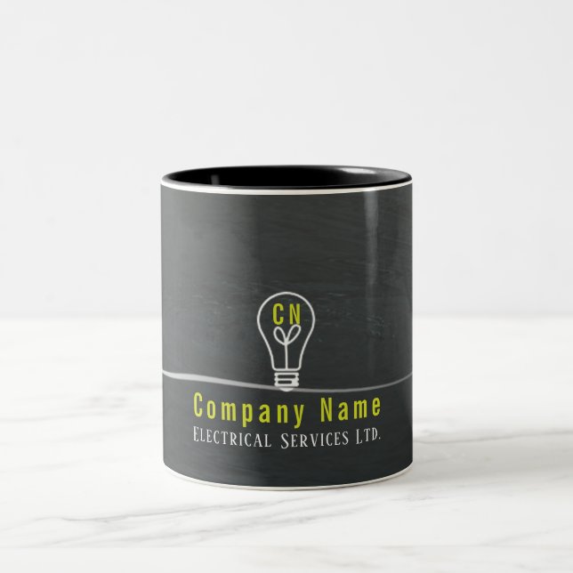 lightbulb logo rustic grey electrical business Two-Tone coffee mug (Center)