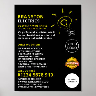 Lightbulb Sketch Design, Electrician Advertising Poster