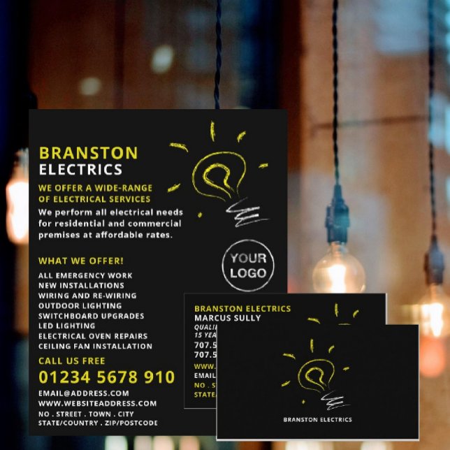 Lightbulb Sketch Design, Electrician Business Card (Creator Uploaded)