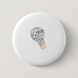lightbulb with typography celebrating creativity 6 cm round badge