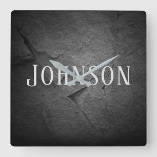 lighted black slate stone with name square wall clock