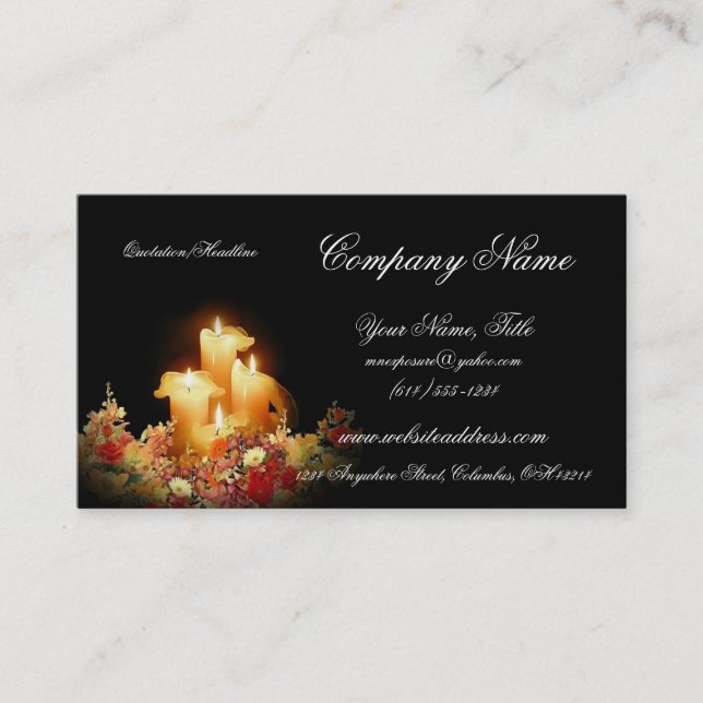 Lighted Candles with Floral Bouquet Business Cards (Front)