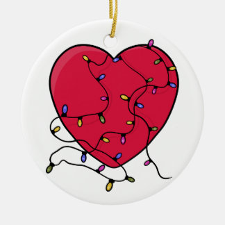 Lighted Heart Ceramic Tree Decoration