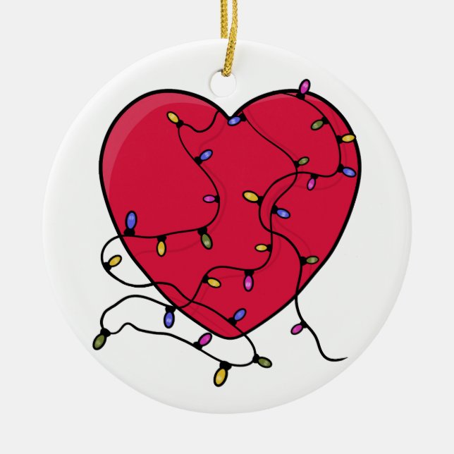 Lighted Heart Ceramic Tree Decoration (Front)