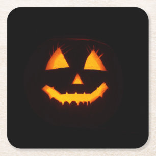 Lighted Jack O Lantern Square Paper Coaster