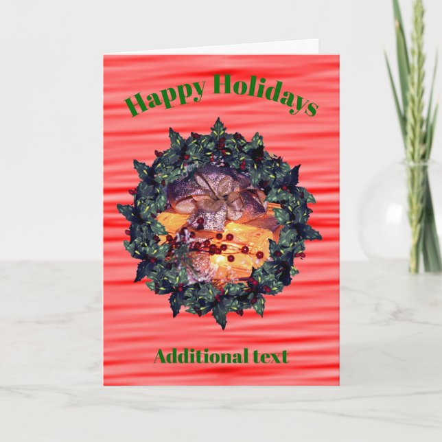 Lighted Present Holly Berry Wreath Christmas Card (Front)