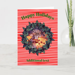 Lighted Present Holly Berry Wreath Christmas Card