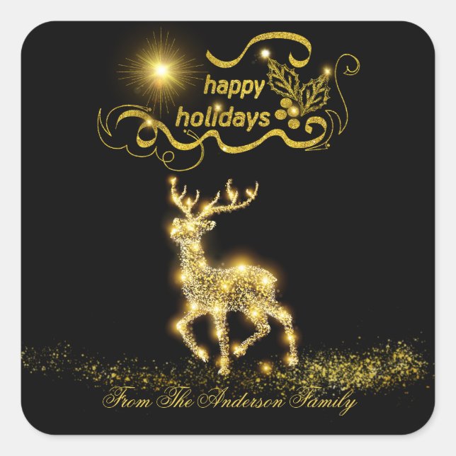 Lighted Reindeer Square Sticker (Front)