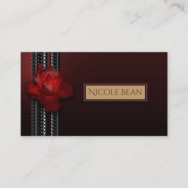 Lighted Rose & Lace Burgundy Elegant Business Card (Front)