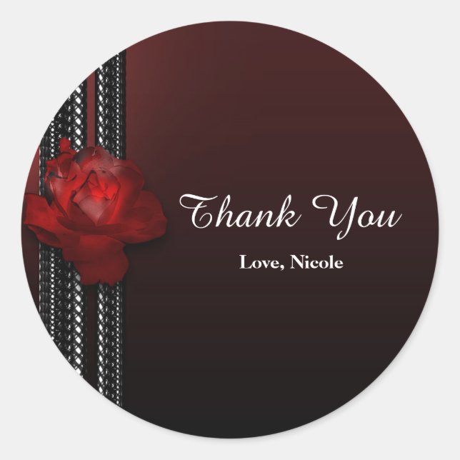 Lighted Rose & Lace Burgundy Party Favour Classic Round Sticker (Front)