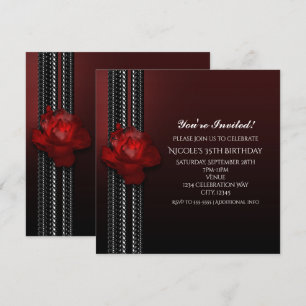 Lighted Rose & Lace Burgundy Party Invitation
