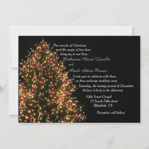 Lighted Tree on Black Christmas Wedding Invitation