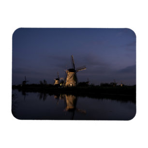 Lighted windmill at Blue Hour rectangular magnet