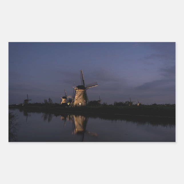 Lighted windmill at Blue Hour rectangular sticker (Front)