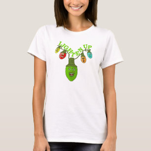 Lighten Up Christmas Cute Funny Cartoon Lightbulbs T-Shirt