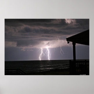 Lightening On Ocean Poster