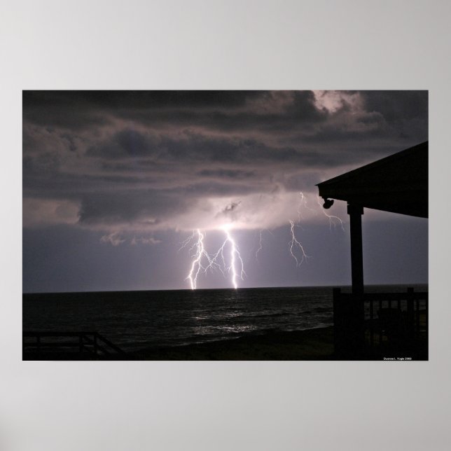 Lightening On Ocean Poster (Front)