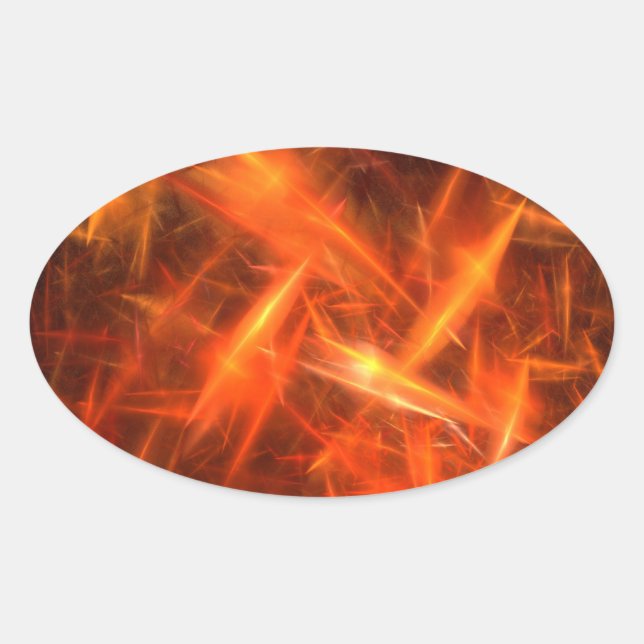lightening Orange Abstract Fractal Oval Sticker (Front)