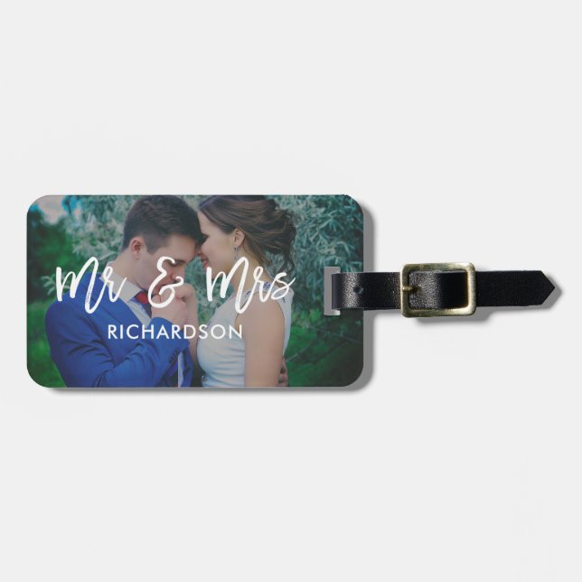 Lighthearted Bliss | Mr & Mrs Photo Luggage Tag (Front Horizontal)