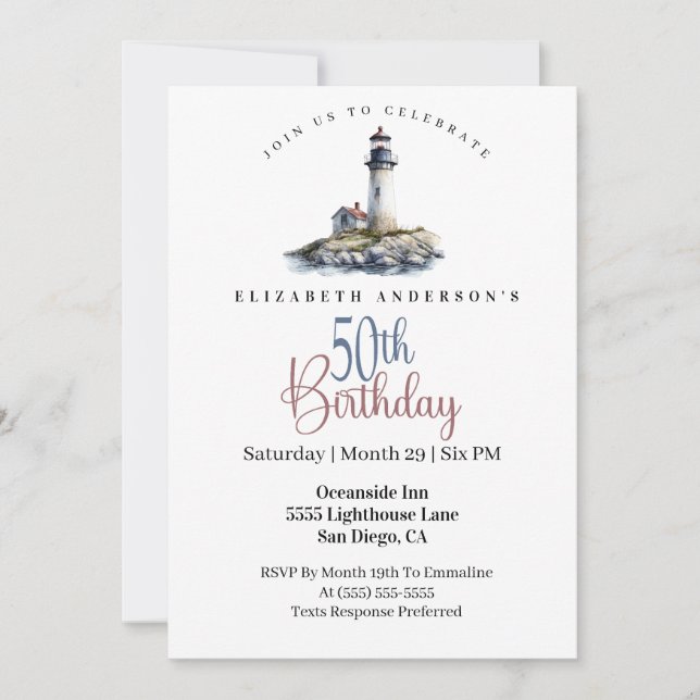 Lighthouse 50th Birthday Invitation (Front)
