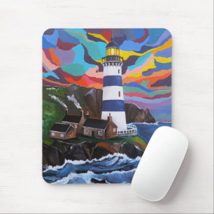 Lighthouse Above the Waves Painting by Alfred Fox Mouse Mat