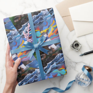 Lighthouse Above the Waves Painting by Alfred Fox Wrapping Paper