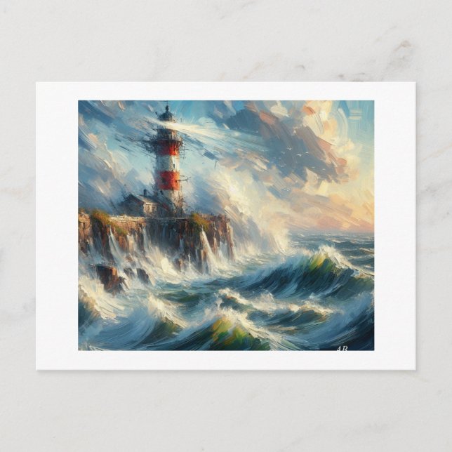 Lighthouse Amidst Stormy Seas,  Postcard (Front)