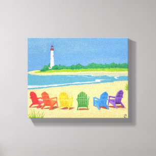Lighthouse and Beach Chairs Canvas Print