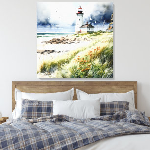 Lighthouse and Beach Scene Canvas Print