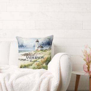 Lighthouse and Beach Scene Cushion