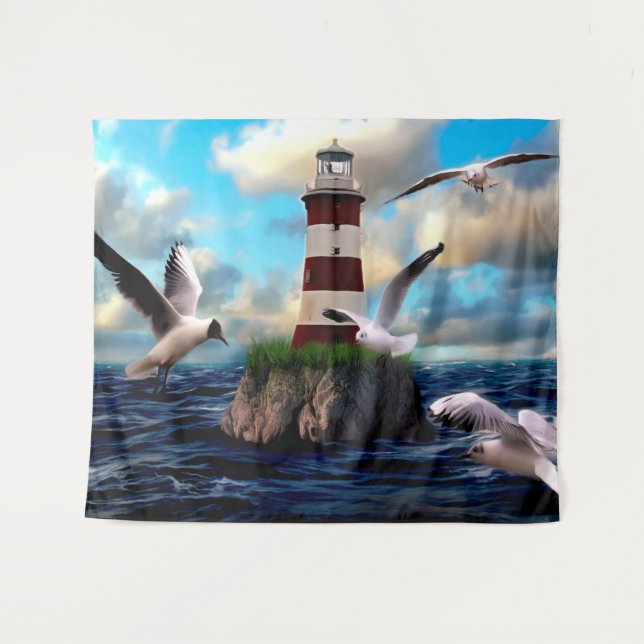 Lighthouse and Birds Tapestry (Front (Horizontal))