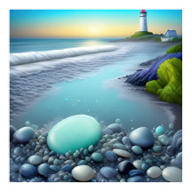 Lighthouse and Colourful Pebbles at Sunrise