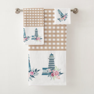 Lighthouse and Gingham Plaid Bath Towel Set