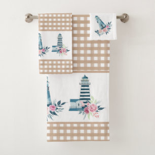 Lighthouse and Gingham Plaid Bath Towel Set