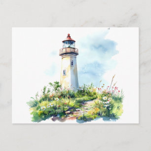 Lighthouse and Nature Watercolor Postcard