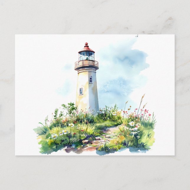 Lighthouse and Nature Watercolor Postcard (Front)
