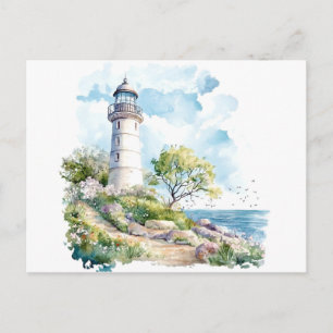Lighthouse and Nature Watercolor Postcard