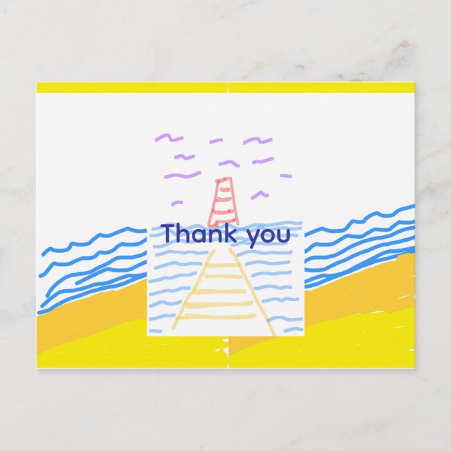 Lighthouse and Pier Flat Thank You Card (Front)