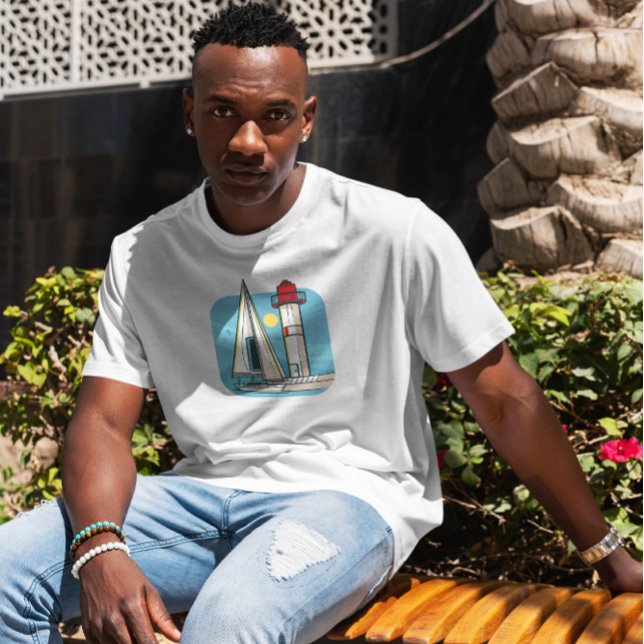 Lighthouse And Sail Boat T-Shirt (Creator Uploaded)