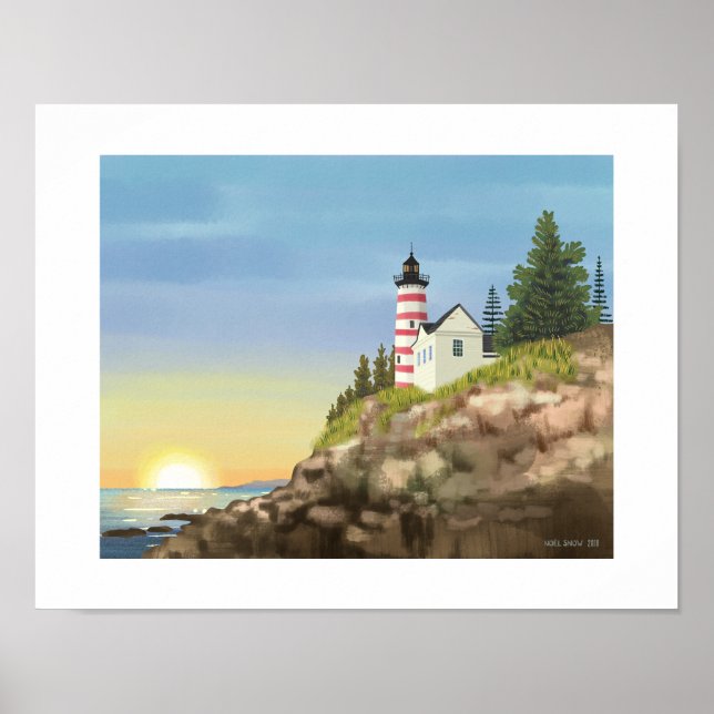 Lighthouse and Sunset Art Print (Front)