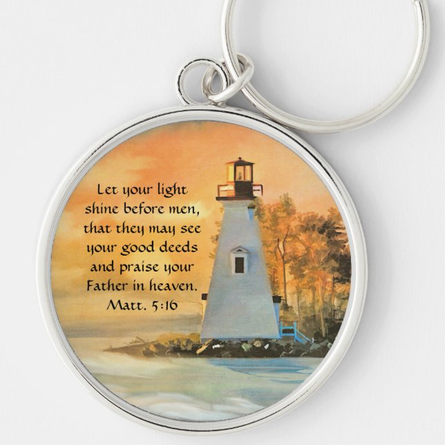 Lighthouse and Sunset Bible Verse Keychain (Front)