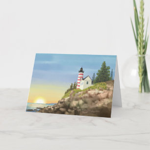 Lighthouse and Sunset Blank Card